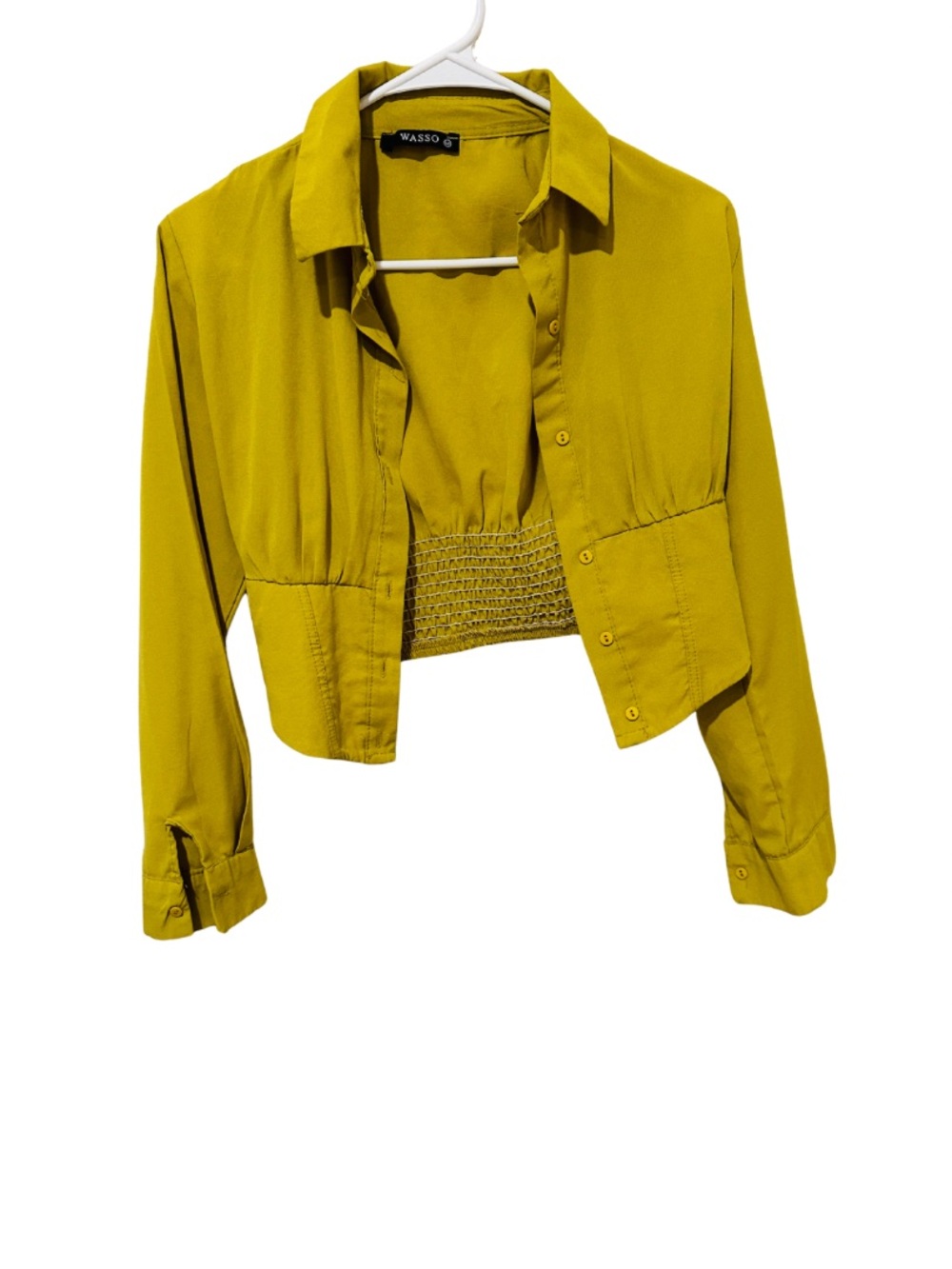 Wasson Olive Green Cropped Button-Up Top